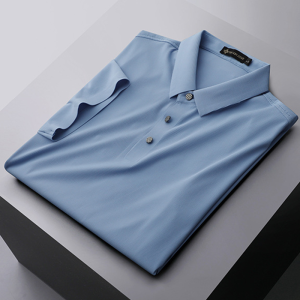 Men's Striped Abrasion Resistant Ice Silk Short Sleeve Polo Shirt - Blue