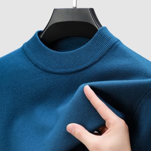 Men's Basic Bottom Cashmere Sweater - Blue
