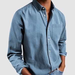 Gentleman's Casual Cotton Basic Shirt - Sky Blue