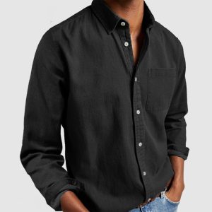 Gentleman's Casual Cotton Basic Shirt - Black