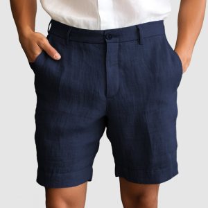 Gentleman's Casual Cotton Linen Shorts - Navy Blue
