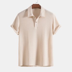 Summer Men's Polo Shirt Short Sleeved Minimalist Shirt - Khaki