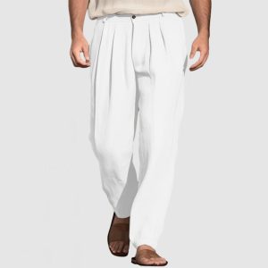 Gentleman's Casual Cotton Linen Pants - White