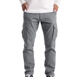 Spring And Summer Men's Casual Workwear Multi-Pocket Straight Leg Pants - Light Gray