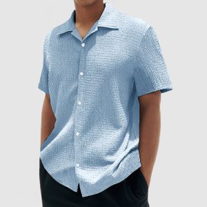 Men's Everyday Casual Cotton Textured Short Sleeve Shirt - Sky Blue
