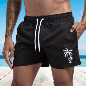 Men's Quick Dry Swim Trunks with Pockets - Black