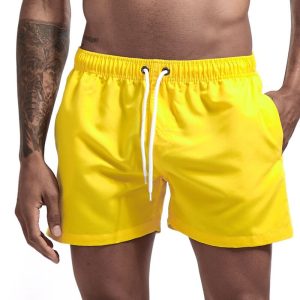 Men's Breathable Board Shorts with Pockets - Yellow