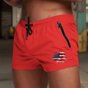 Men's Quick Dry Swim Trunks with Pockets - Wine Red